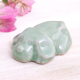 NOVICA Scolded Pup Celadon Ceramic Figurine