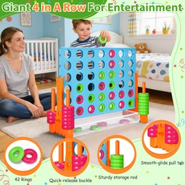 GADFISH Giant 4 in A Row - 2.6 FT Tall Outdoor 4 in A Row Perfect for Indoor & Outdoor Use, 4-to-Score Giant Game Set for Kids & Adults, with 42 Jumbo Rings & Quick-Release Slider (Blue & Orange)