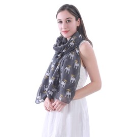 Jack Russell Terrier Dog Print Women's Scarf Shawl Wrap Lightweight (Dark Grey)