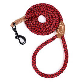 Mile High Life | Mountain Climbing Dog Rope Leash with Heavy Duty Metal Sturdy Clasp | Genuine Leather Tailored Connection with Strong Stitches (Red Black, 60 Inch (Pack of 1))