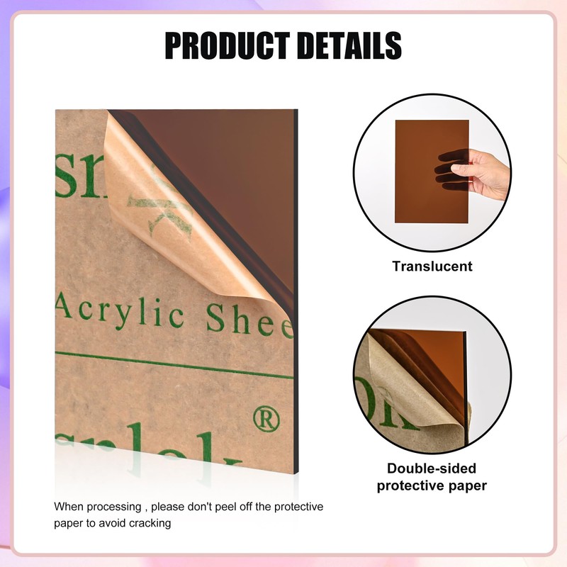 Lesnlok Brown Acrylic Sheets - 1/8" Thick, 3mm, 2 Pack,
