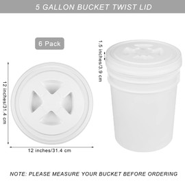 Aodaer 6 Pieces 5 Gallon Seal Lid Bucket Lids Leak Proof Screw Top Sets Plastic Storage Bucket Seal Lids for Cereals Grain Pet Food Coatings Paint Storage, White