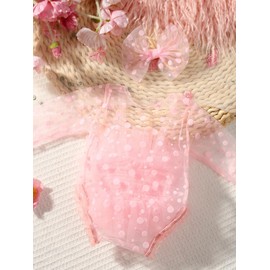 Ylsteed Newborn Girl Photoshoot Outfits Lace Newborn Photography Outfits Girl Photo Props for Newborn Girl Elastic Romper with Headband Baby Elegant Gorgeous Photography Outfit - Dots Pink