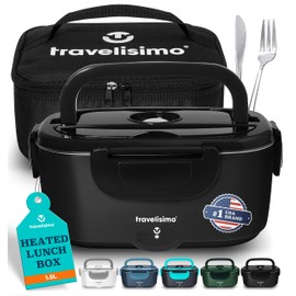 TRAVELISIMO Electric Lunch Box for Adults 80W Heated Lunch Box For Men 1.5L Stainless Steel Portable Food Warmer, 12/24/110V Electric Food Warmers for Travel & Work, Loncheras Para Hombres de Trabajo