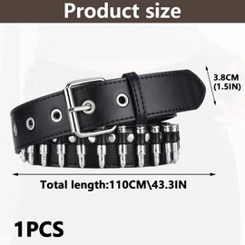 Dongnesi Bullet Belt, Punk Belt, Studded Leather Belts, Black Studded Gothic Belts, Y2K Punk Goth Strap for Jeans Men Women, Gothic Clothing Accessories with Metel Buckle