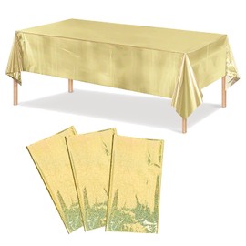 MOROBOR 3 Pack Gold Sequin Plastic Tablecloths, Shiny Disposable Rectangle Table Covers,Table Cloth for Wedding Party Birthday Christmas Baby Shower Decoration, 54" x 108"