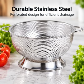 Stainless Steel Colander for Washing Vegetables and Draining Pasta – Rust-Resistant Strainer for Everyday Kitchen Prep