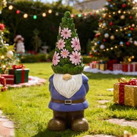 Nacome Solar Garden Outdoor Statues Gnome with Succulent and 7 LED Lights - Lawn Decor for Patio, Balcony, Yard Ornament - Chrismtas Gifts for Mom Grandma