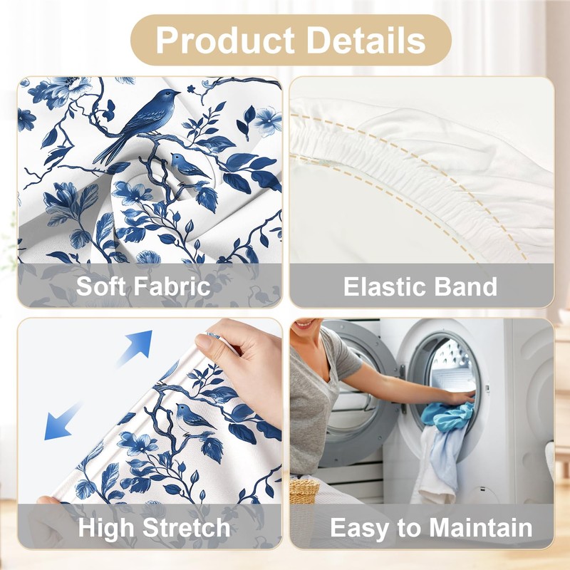 ANNA QUEEN Blue Floral Chair Covers for Dining Room Kitchen