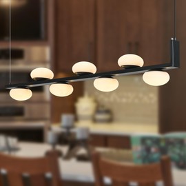 Yeeqiozr Pendant Lights Kitchen Island,7-Light Modern Farmhouse Chandelier Dining Chandeliers Over Table Chandeliers for Dining Room Black Linear Chandelier with Bulb 39"