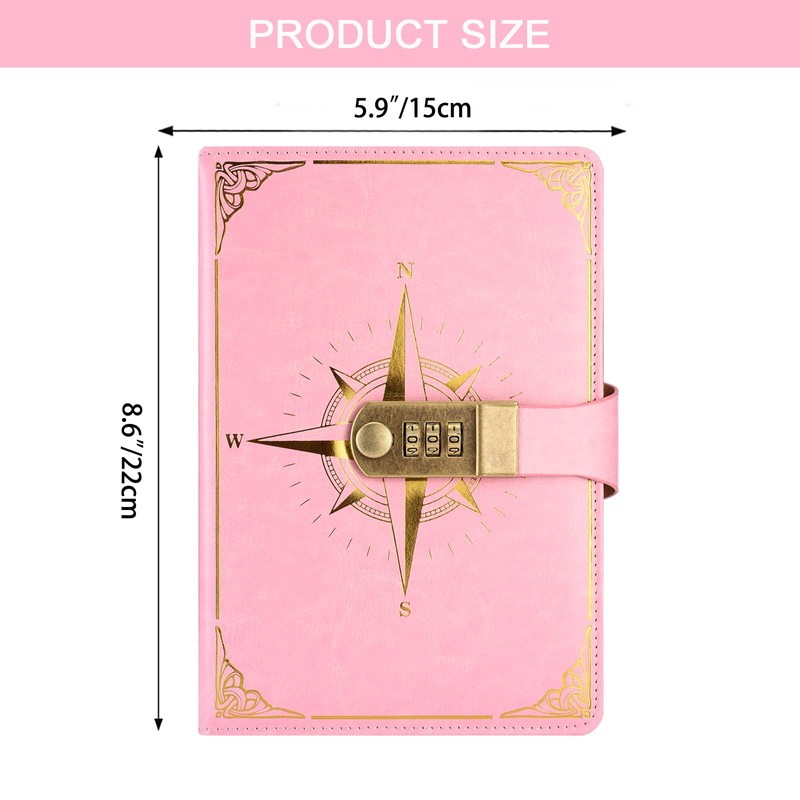 NectaRoy Vintage Travel Journal, A5 Lockable Diary(Compass Pattern), Notebook with