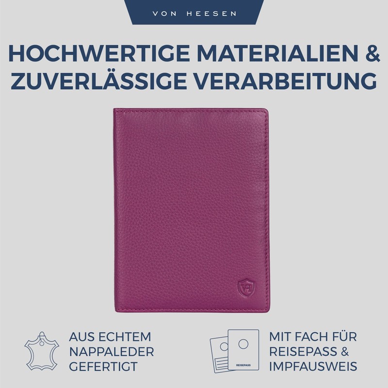 VON HEESEN Passport Holder Leather with RFID Protection for Men