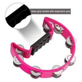 EastRock Tambourines for adults, Half Moon Hand Tambourine, Double Cutaway Tambourine with 16 Jingles, Tambourine Row Metal Half Moon Hand Held for Musicians Bands(16 Jingles, Rose)