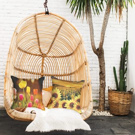 Ulticool - Cushion Cover - Tulips Flowers Sunflower - Set of 2 Designs Outdoor Cushions - Waterproof - 2 Garden Cushions Outdoor Without Filling - 45 x 45 cm - Cushion Cover for Garden - Yellow Red