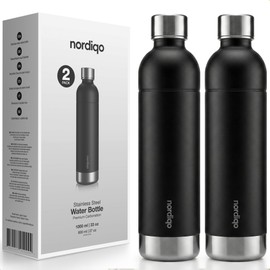 Nordiqo Stainless Steel Bubble Bottle 1 Litre Compatible with Aarke Carbonator 3, SodaStream Duo & Plastic Bottles Not for Crystal & Jet No Expiration Date Plastic-Free 2 x Black