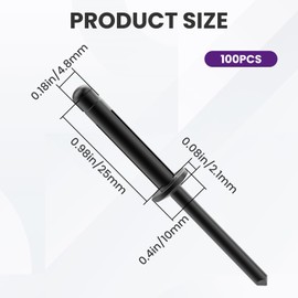 SATUY 100 Pcs 3/16" x 1" Tri-Fold Exploding Pop Rivets, All Black Long Tri Grip Rivets, Solid Aluminum Blind Rivets for Metal Leather Rivets for Kayak Marine Boat