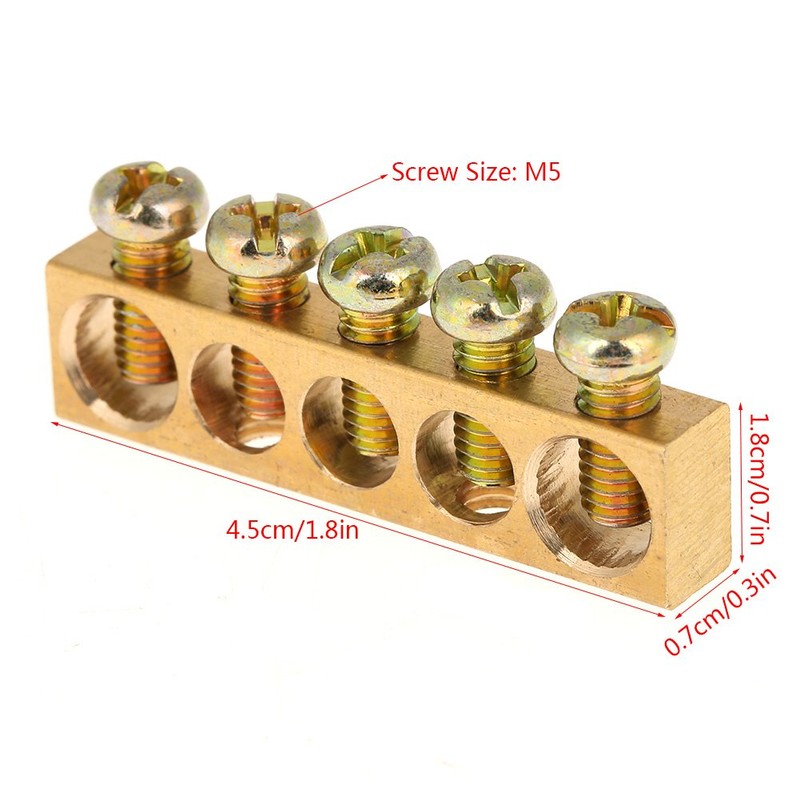 Pack of 10 Wire Screw Clamp, 5-Hole Brass Electrical Distribution