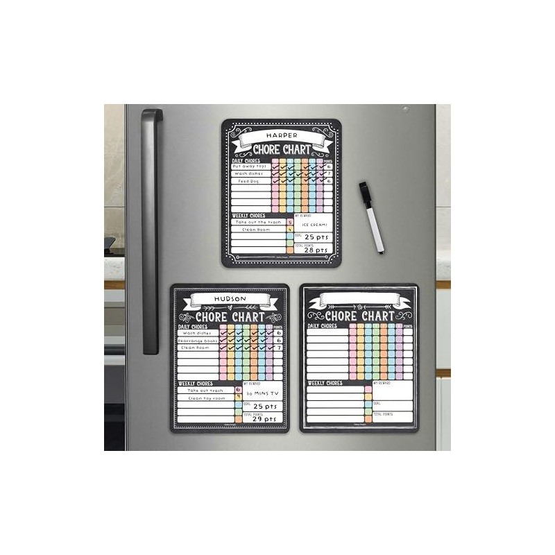 Hadley Designs Chore Charts Set of 3 for Multiple Kids:_Black
