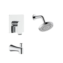 Polished Chrome Shower Faucet Set with Tub Spout and 5 Inch Rain Shower Head,YUNDOOM,Shower System Single Handle Tub and Shower Trim Kit Valve Wall Mounted