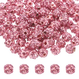 MECCANIXITY 100pcs 6mm Rhinestone Beads for Jewelry Making, Bling Disco Bead Sparkle Diamond Clay Bead for Necklace Bracelet Christmas, Pink