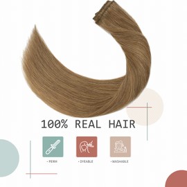 Silk-co Real Hair Clip-In Extensions, 8 Wefts, 18 Clips, 50 g, Brown Hair Extensions, Remy Real Hair Clip-In Extensions, 06# Light Brown, 25 cm