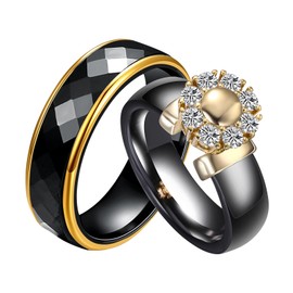 AMDXD Women's and Men's Wedding Rings Couples Rings Ceramic Partner Rings Engagement Ring Wedding Ring Band Ring with White Cubic Zirconia Gift for Wife Husband Girlfriend Boyfriend Black Gold Size 52
