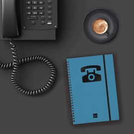 Finocam 8510510 Telephone Contact Book Double Spiral with Elasticated Strap, 48 Sheets, 120 g, Recycled, 10 x 15 cm, Blue