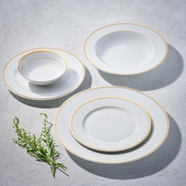 Ocean Décor China Dinnerware Set: Set of Fine Porcelain Dishes - Service for Four - White and Gold Dishes Set for Entertaining and Formal Use - 20 Piece Dishware Sets