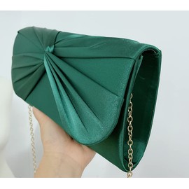 LeahWard Women's Satin Large Bow Clutch Bag Wedding Holiday Party Soft Handbag (Green)