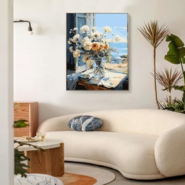 Framed Paint by Numbers Kit for Adults Beginner, Flowers Adult Paint by Number Kits on Canvas Framed, DIY Craftoria Acrylic Watercolor Oil Paint by Numbers with Frame for Gift Home Decor 16x20 Inch