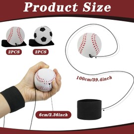 Kvittra Wrist Return Ball, 6cm Rubber Rebound Ball Return Balls with Strap, Retractable Ball Rubber with String Elastic String Ball Wrist for Wrist Exercise Play (Football+Baseball)