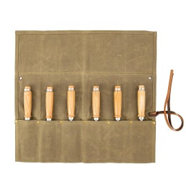 Chisel Roll,6 Pockets Roll Up Tool Pouch,Waxed Canvas Small khaki
