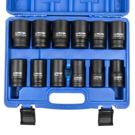 LLNDEI 3/4 inch Drive Impact Socket Set, 12 Piece Heavy Duty CR-MO Deep/Jumbo Sockets 6 Point Design, SAE 3/4" to 1-9/16", for Large Vehicle and Apparatus Maintenance