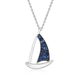 Ross-Simons 0.22 ct. t.w. Sapphire Sailboat Pendant Necklace in Sterling Silver. 20 inches