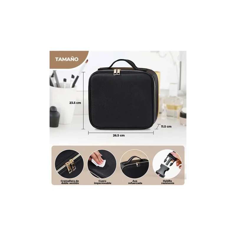 Maletin Estuche De Maquillaje Con Espejo Y Luz Led 3