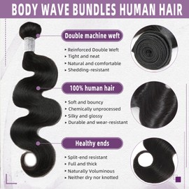 EclatWigs 12A Unprocessed Brazilian Human Hair Body Wave human hair bundles 1 Bundles 22 Inch 100g/Pack Natural Black soft Smooth Double Weft Quick Weft Extensions for Women