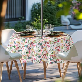 Lamberia Patio Outdoor Indoor 60" 5ft Round Tablecloth with Umbrella Hole and Zipper, Waterproof Table Cover for Backyard Circular Table/BBQs/Picnic (Floral Butterfly, 60" Round, Zippered)