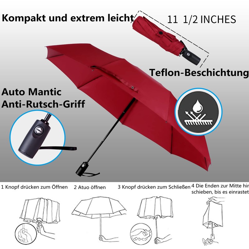 AMVUZ Umbrella Storm Proof Travel Windproof Open-Close Automatic Pocket Umbrella,