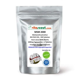 MSM - Methylsulfonylmethane - 540 Tablets - 2000 mg Daily Serving (= 2 Tablets) - 99.9% Purity - Laboratory Tested - Made in Germany - High Dose