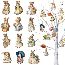 36 Pcs Easter Ornaments,Wooden Easter Tree Decorations Hanging Ornaments for Tree Bunny Decorations for Party Home Decor