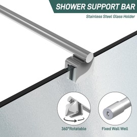AquivaCoast Shower Door Glass Support Bar, 27.5'' to 47.2'' Telescopic Stainless Steel Wall-to-Glass, Stabilizer for 1/4"(6mm) to 3/8"(10mm), Fixed Panel Support Rod, Chrome