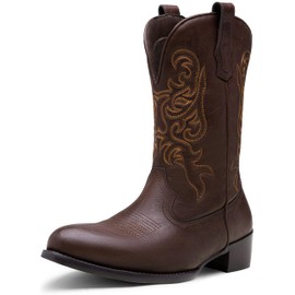 Jousen Cowboy Boots For Men Classic Western Embroidered Boot Retro Short (Darkbrown-12)
