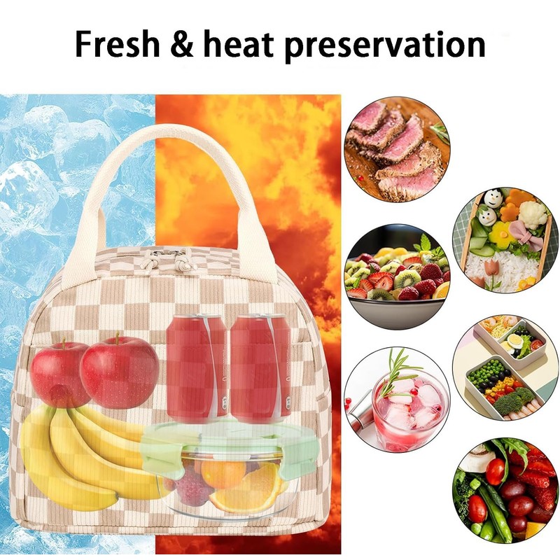 Lunch Bag ‌，Reusable Corduroy Lunch Box Keep Warm and Fresh
