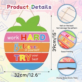 IARTTOP Colorful Classroom Apple Door Sign Believe in Yourself Wall Decor Try Your Best Door Hanging Positive Quotes Wall Signs Inspirational Wooden Signs for Classroom Office School Teacher Decor