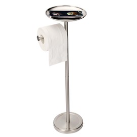Tofix Freestanding Toilet Paper Holder with Shelf and Tray, Stainless Steel Base, Brushed Nickel
