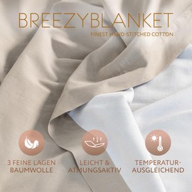 RELAXOUND Original Breezyblanket Single Reverse "Taupe" - Summer Blanket with AirFlair Effect - Design Dohar Blanket with 3 Layers of Cotton - Breathable for Optimal Temperature Control - 155 x 225 cm
