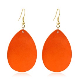 KaFu Dangle Natural Wood Teardrop Geometric Lightweight Drop Circle Earrings Stainless Steel Stud Bohemia Retro Earrings for Women (jacinth)