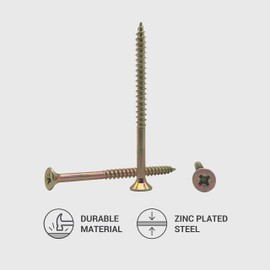 (Pack of 100 pcs) Zinc Plated Steel 3.0 x 45 mm Yellow Wood Screws, Partially Threaded, Pozi-Drive Countersunk Head, Chipboard Screws (100, 3.0 x 45 mm)