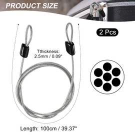 MECCANIXITY Security Steel Cable Lock, Safety Cable Flexible Wire Rope Luggage Lock 3.3feet 2.5mm Vinyl Coated Braided Steel with Double Loops for Bike U-Lock Padlock Transparent Pack of 2