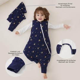 Duomiaomiao Baby Sleeping Bag 2.5 TOG, 100% Cotton Sleeping Bag with Legs Warm Baby Sleeping Bag with Feet 12-24 Months, Moon